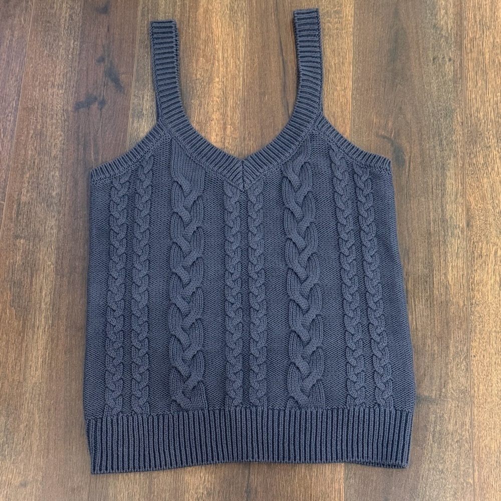 Evereve Women's Cable Knit Tank Top Denim Blue Size Small